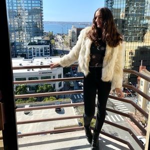Cream/beige multi-color faux fur jacket